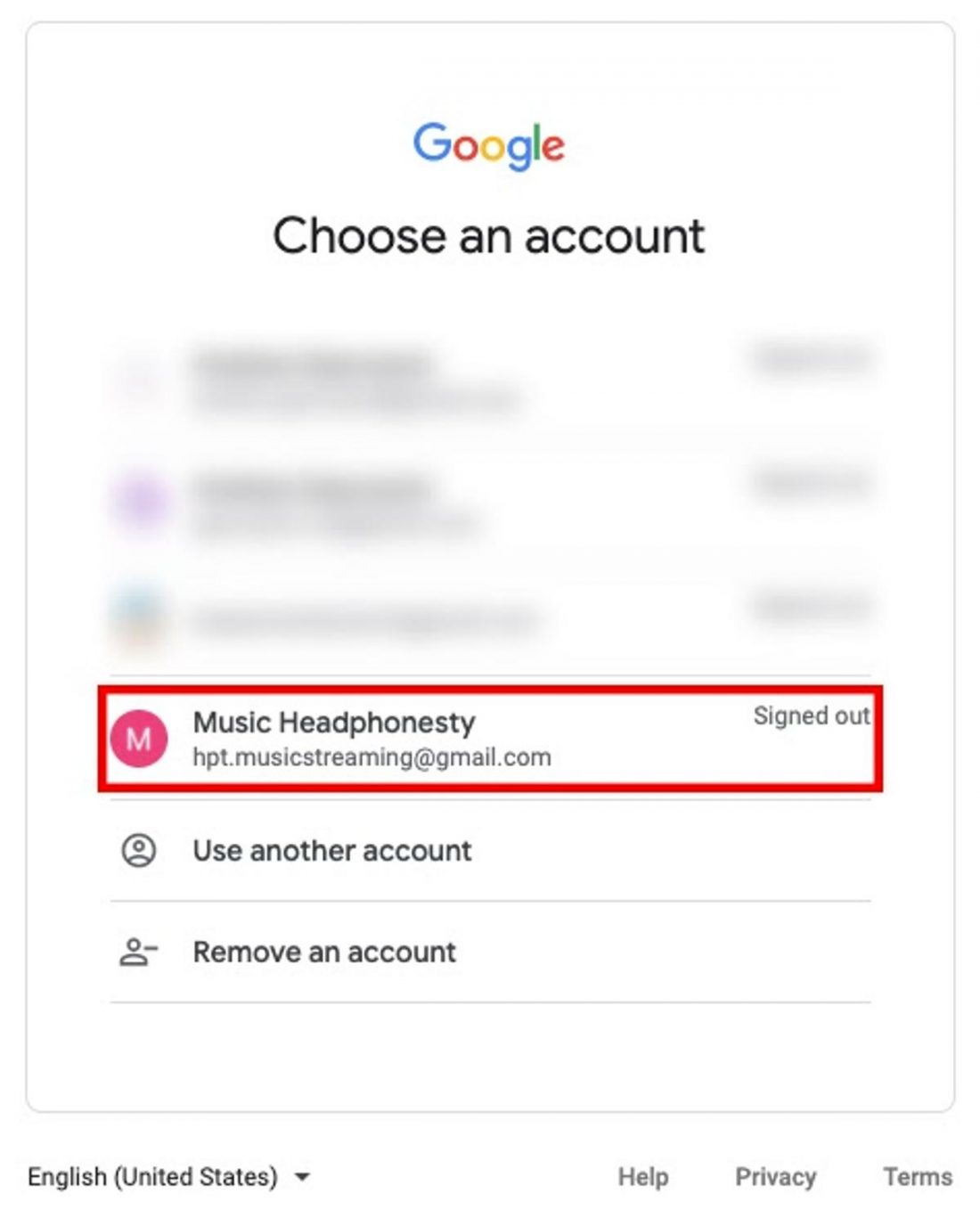 Signing up on Youtube Music with a Gmail account.