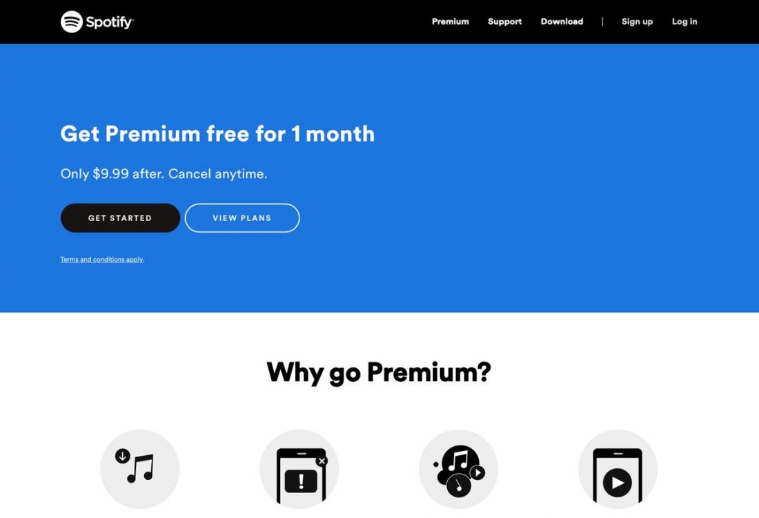 Spotify Premium sign up page.