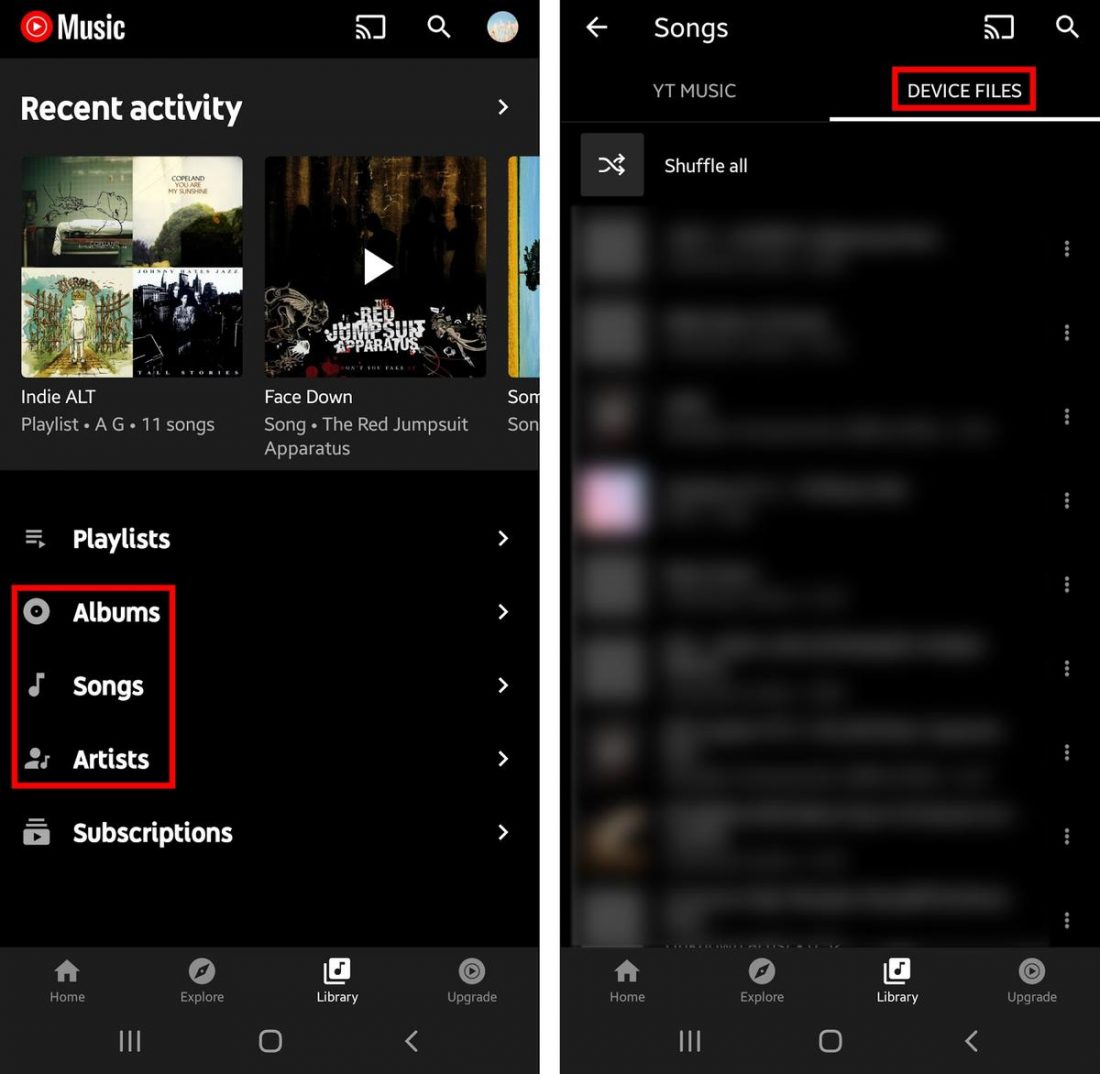 Locally stored music files on Youtube Music.