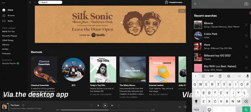 Spotify's Fans also Like feature on desktop and mobile app