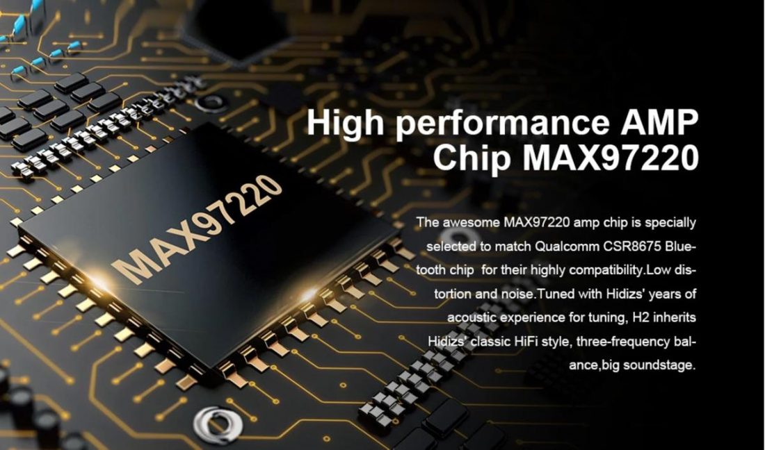 The MAX97220 amp chip handles amplification duties. (From: hidizs.net)