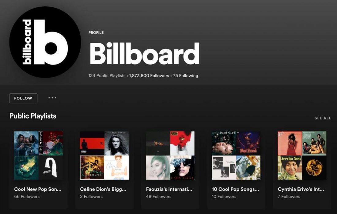 Billboard profile on Spotify.