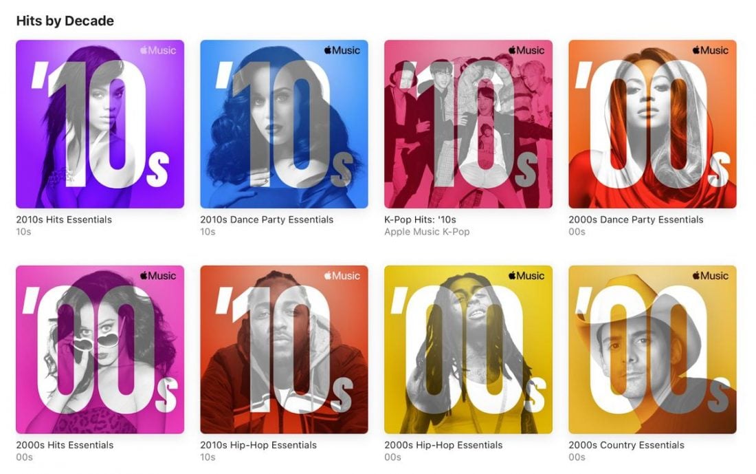 Hits by Decade playlist on Apple Music.