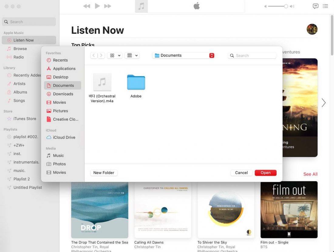 Importing music files into Apple Music.