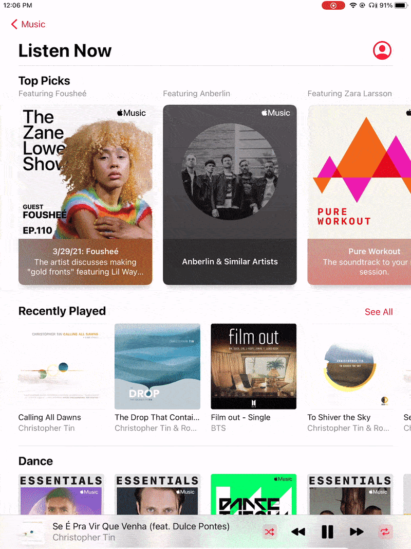 Social profiles on Apple Music.