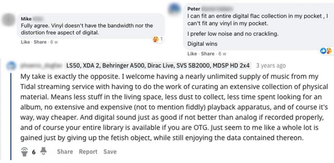 Comments regarding digital music quality on music forums.