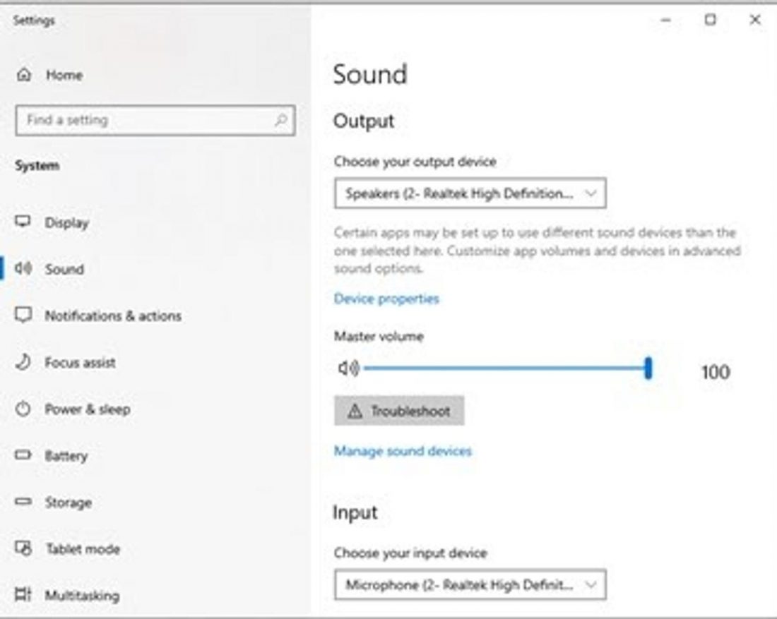 Opening the sound settings tab.