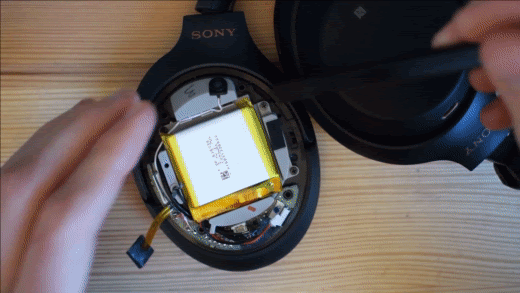 Removing the battery. (From: DIY Headphones Repair YouTube)