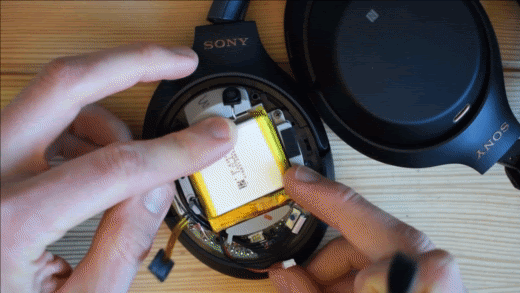 Installing the new battery. (From: DIY Headphones Repair YouTube)