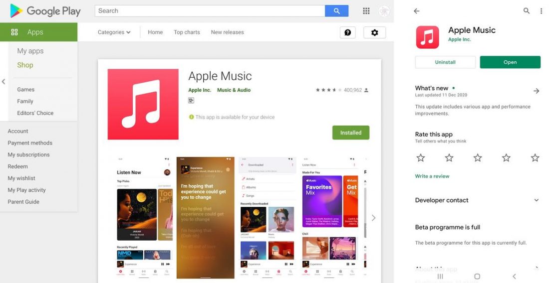 Apple Music on Google Play.