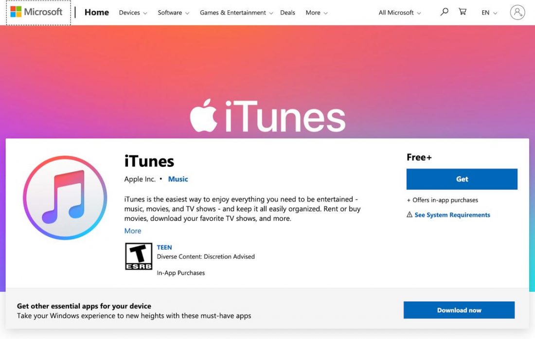 iTunes on the Microsoft Store.