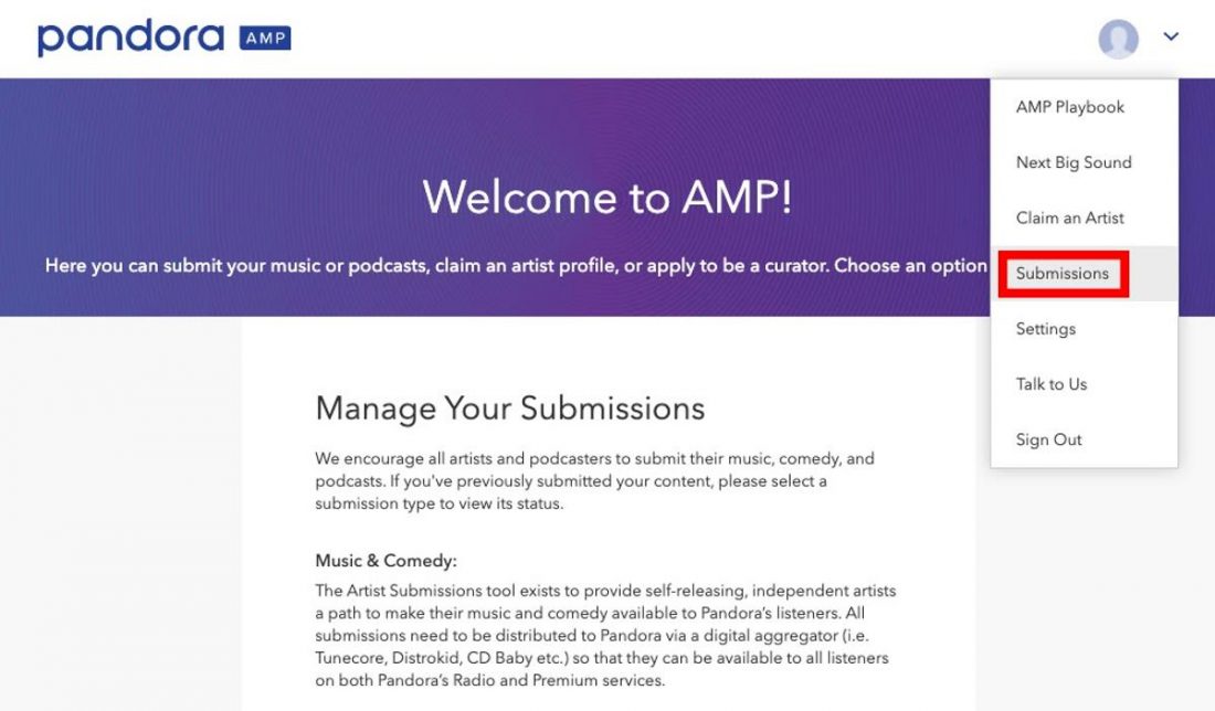 Submissions on Pandora AMP.