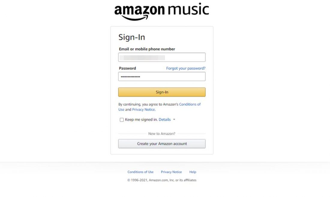 Signing in using your Amazon account.