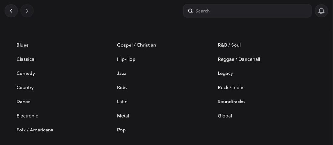 Music genres on Tidal.