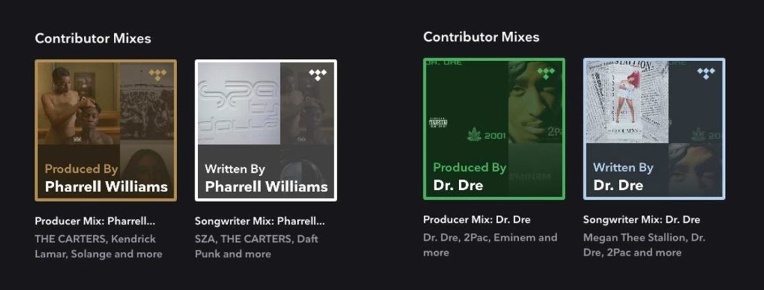 Contributor Mix playlists on Tidal.