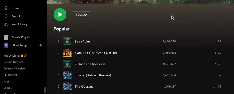 Drag-and-drop function on Spotify.