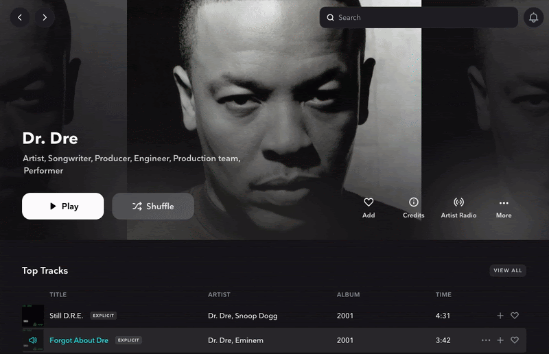 Song credit feature on Tidal.