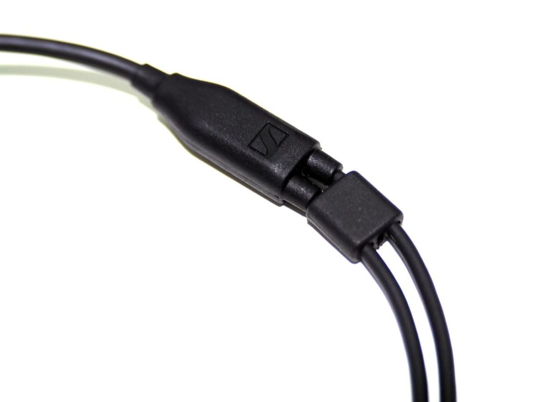 The Y-split on the stock wired cable has a Sennheiser's logo engraved.