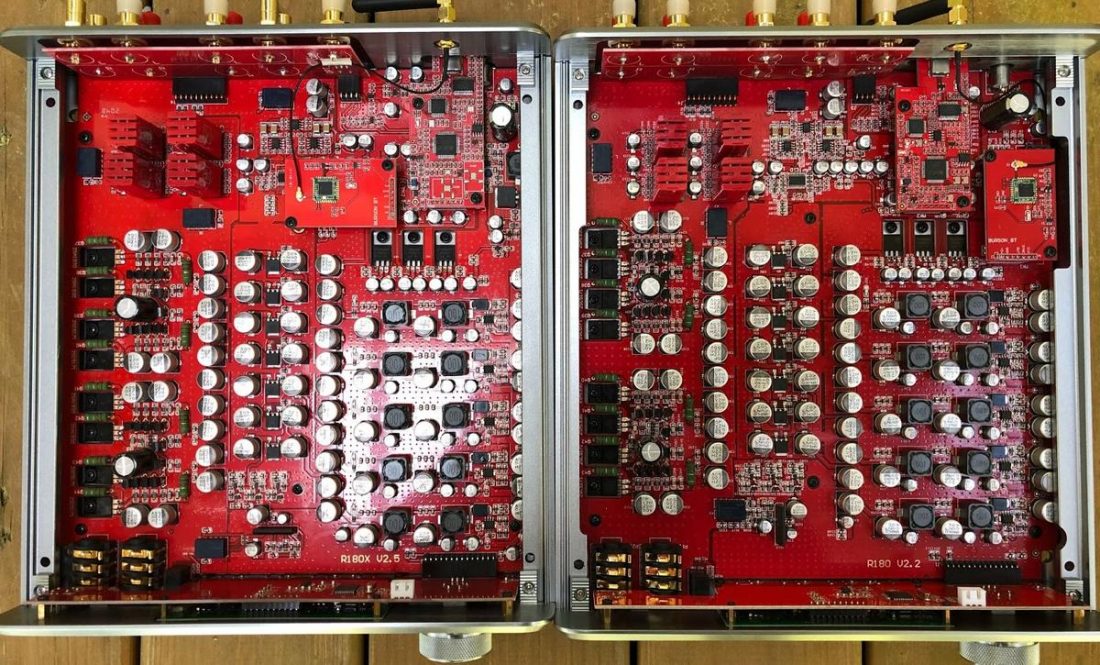 Version 2.2 (left) and version 2.5 (right) are easily distinguishable by the revised positioning of the Bluetooth board and antenna.