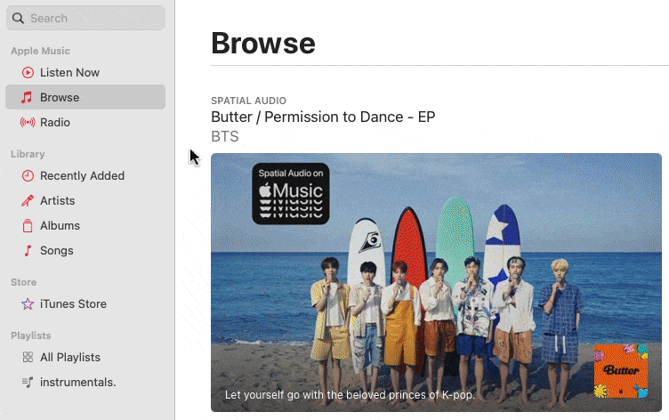Apple Music's customizable sidebar.
