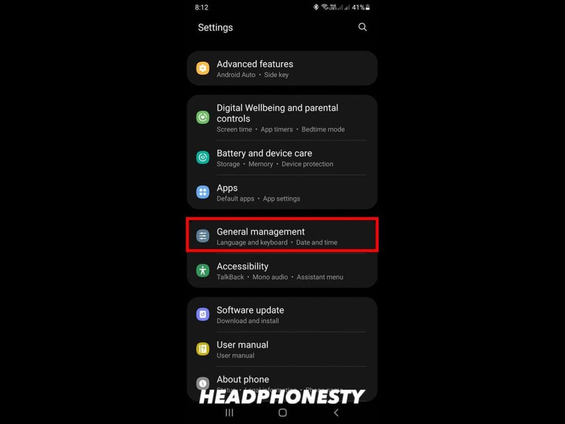 General management settings on Android