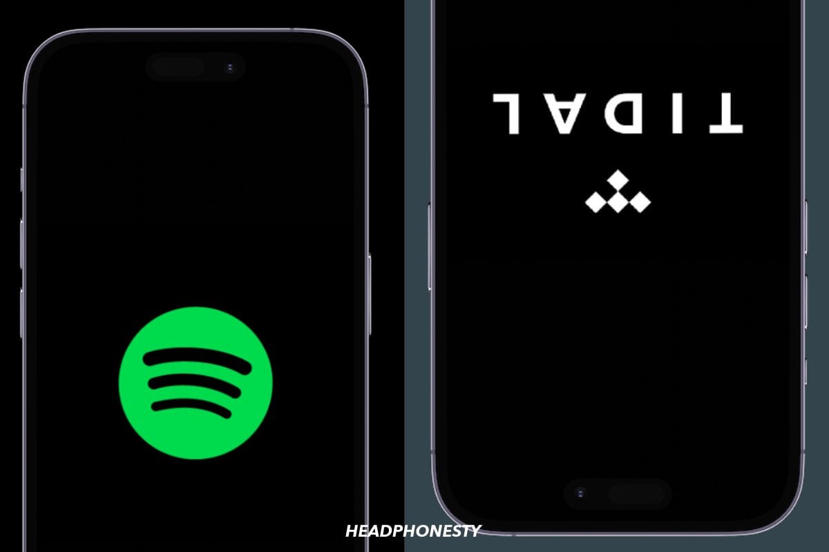 Spotify and Tidal launch screens on mobile.