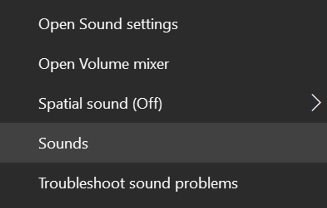 Task bar sound settings with sounds highlighted