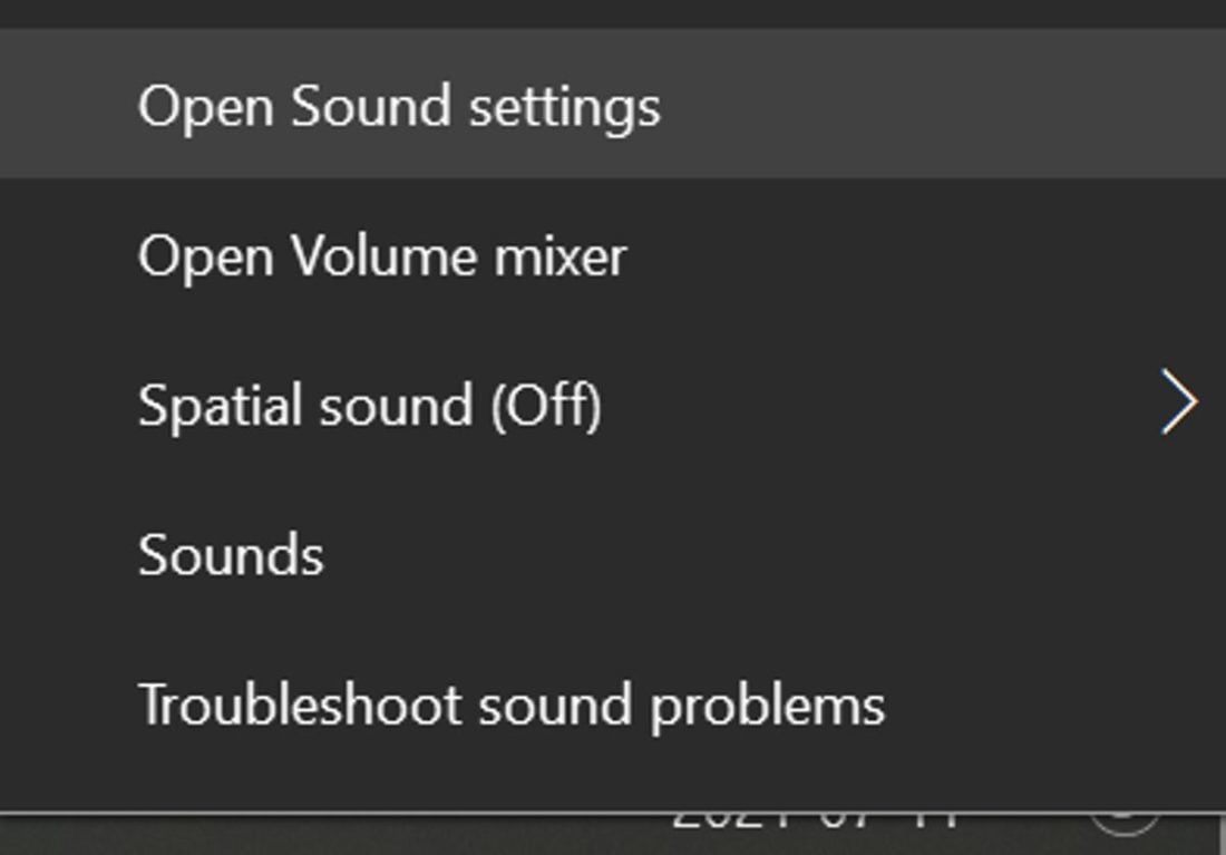Sound settings with audio output dropdown
