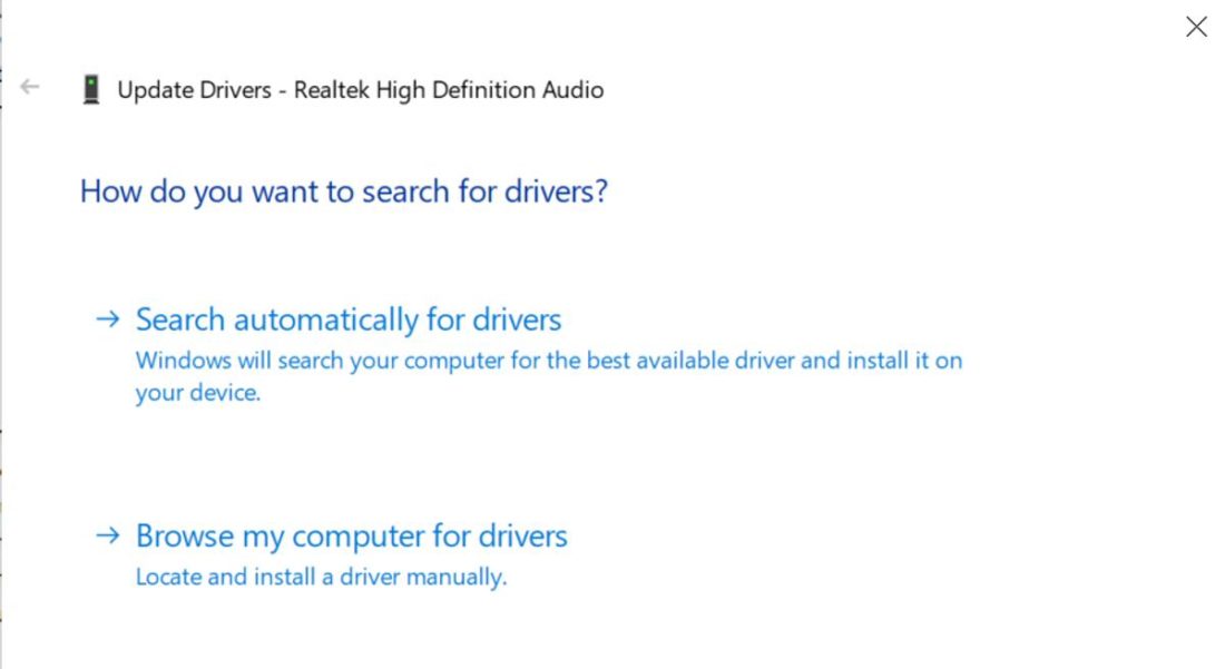 Window asking how you want to search for drivers