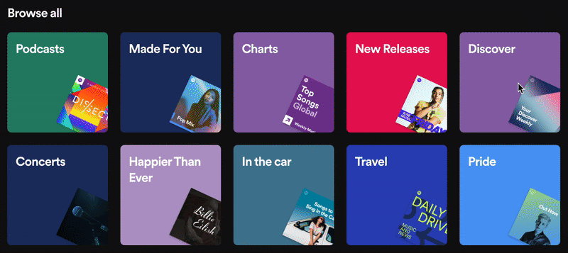 Spotify's 'Browse' section.
