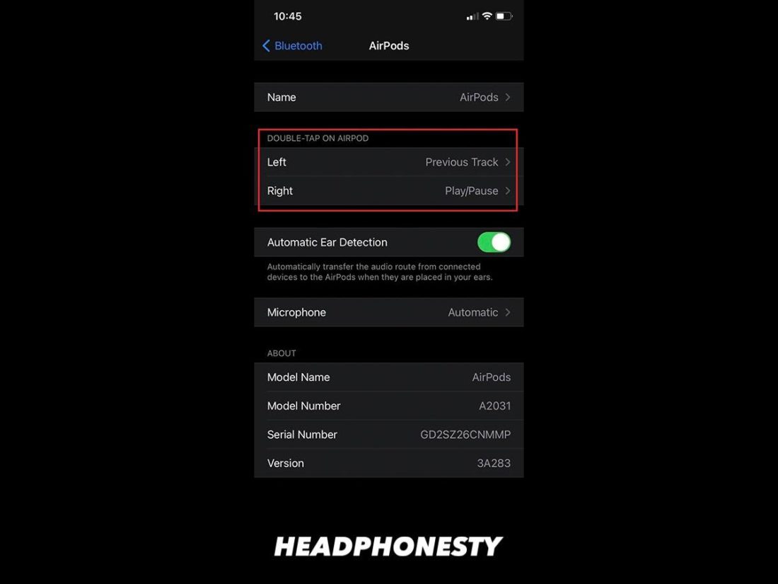 Edit left and right AirPods commands