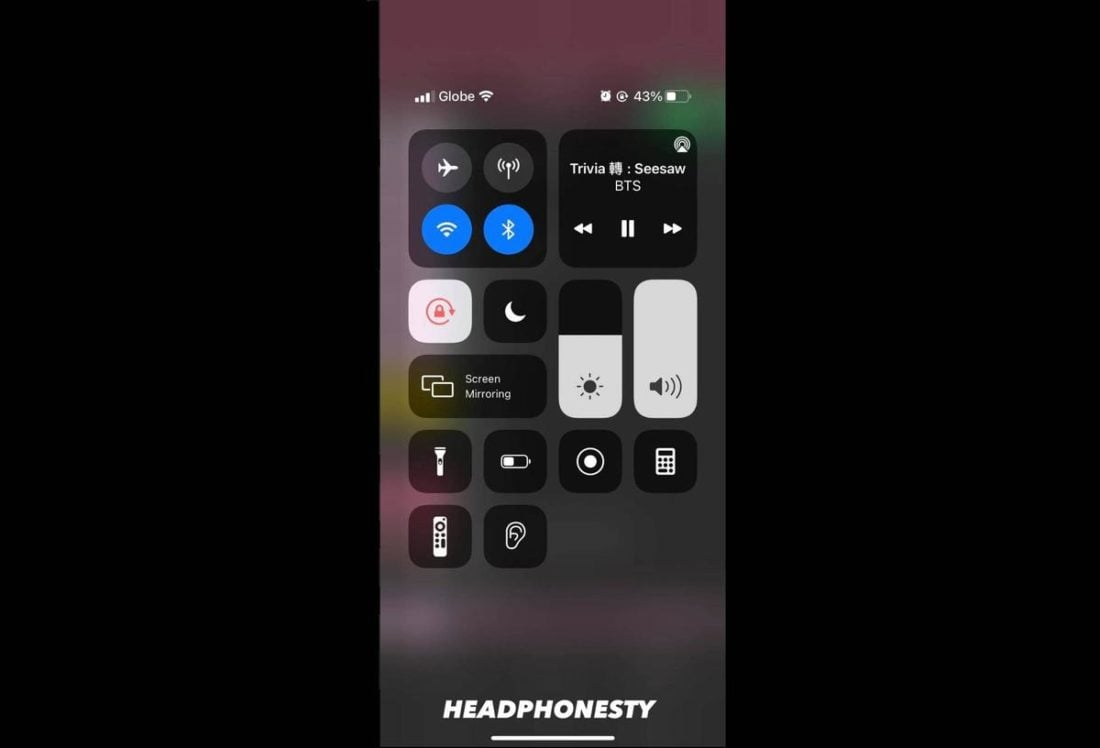 Pulling down the Control Center on iPhone