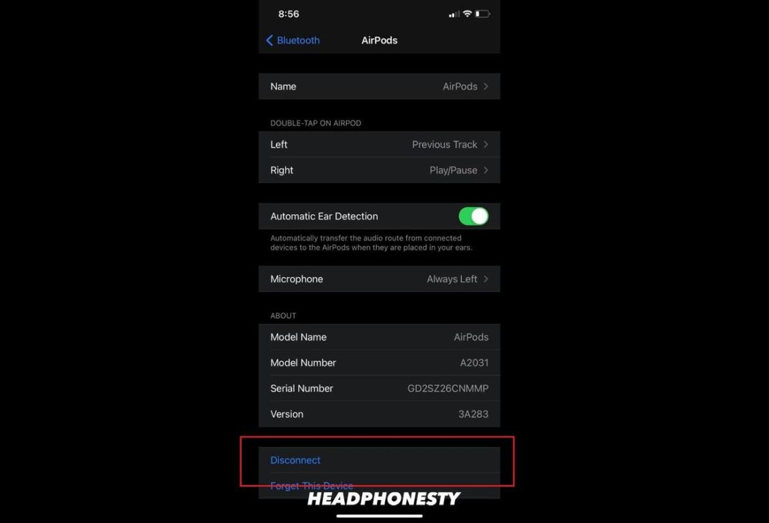 Disconnecting AirPods from iPhone