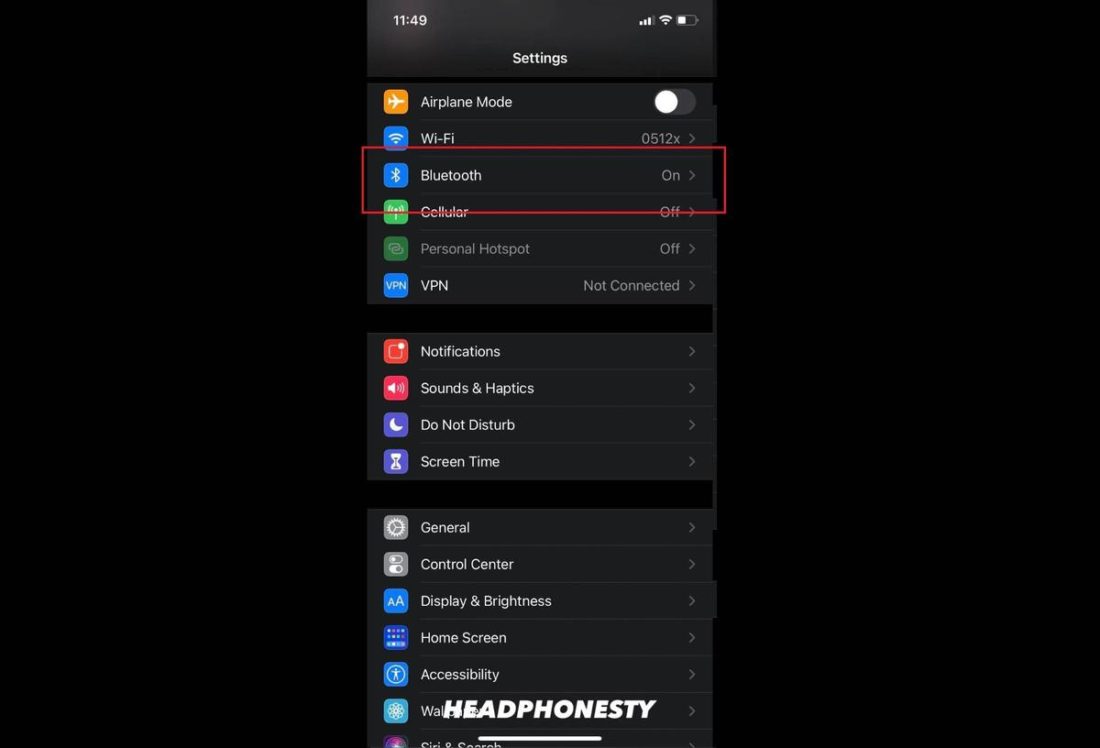 Bluetooth Settings on iPhone