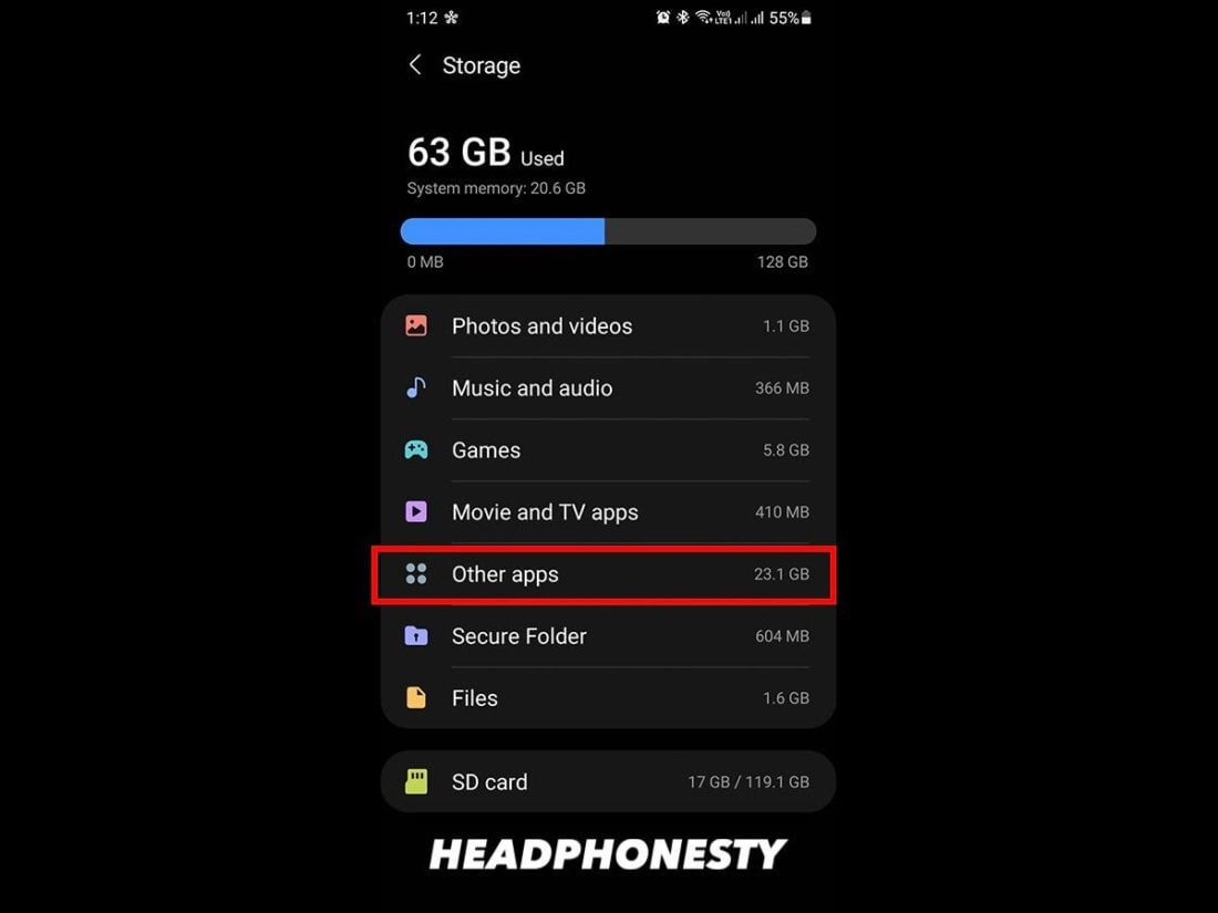 Android Storage settings