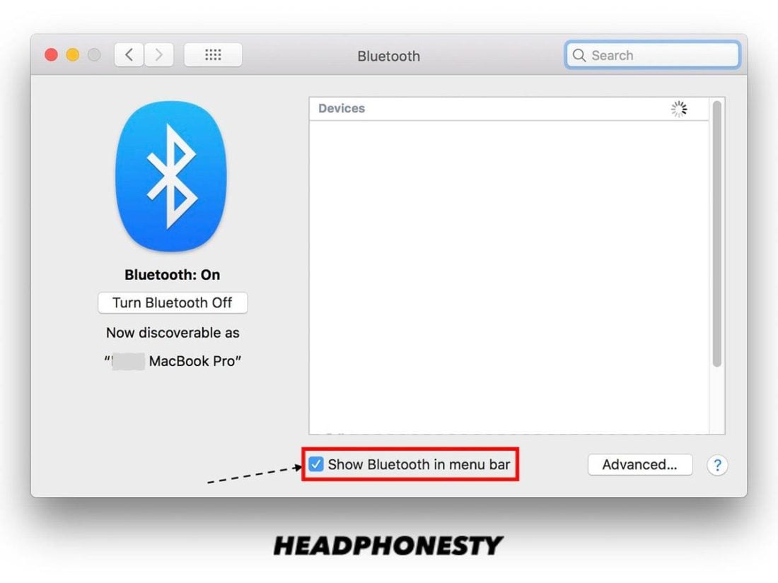Centang 'Tampilkan Bluetooth di bilah menu'