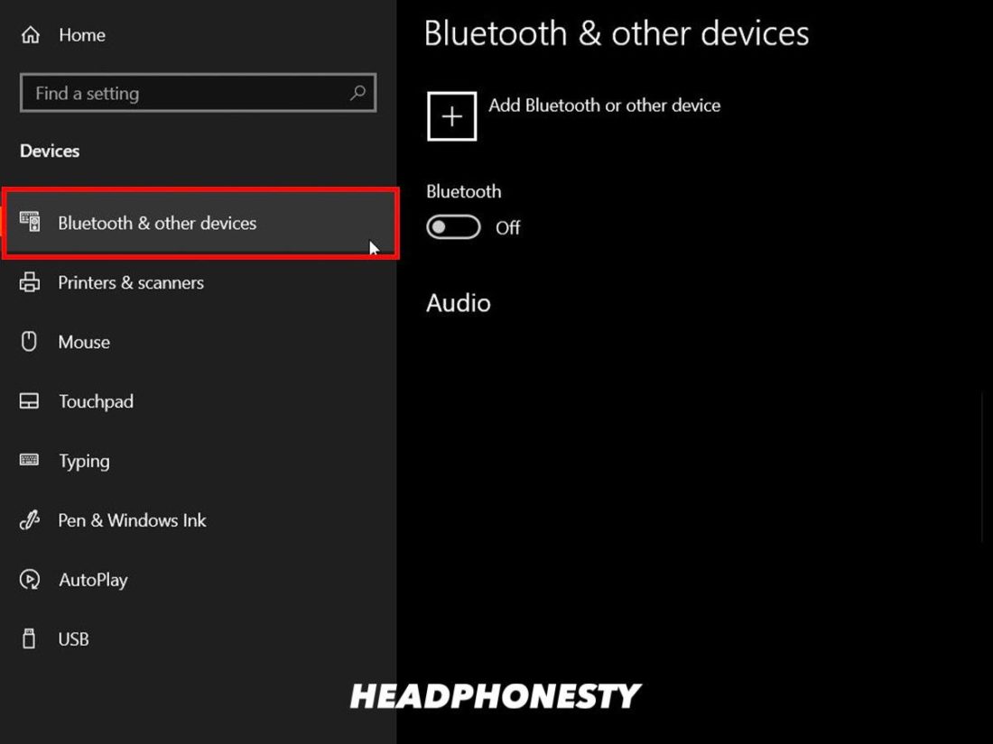 Going to Windows Bluetooth settings