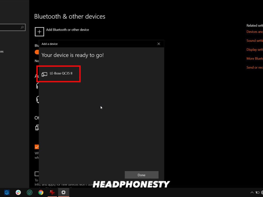 Bose headphones successfully connected to PC