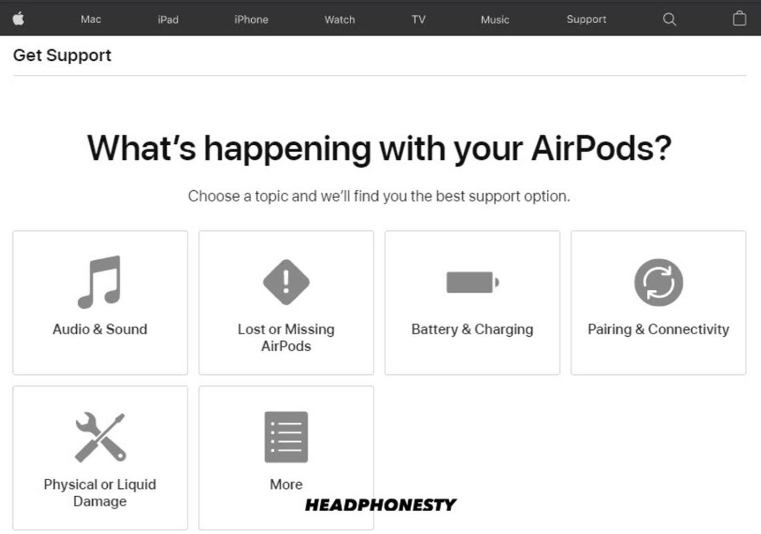 Apple Online Support for AirPods