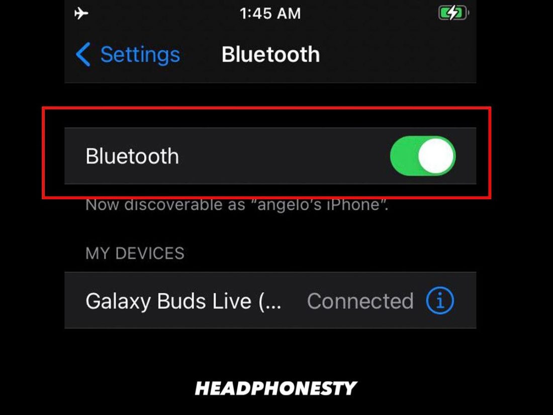Turning on Bluetooth on iPhone