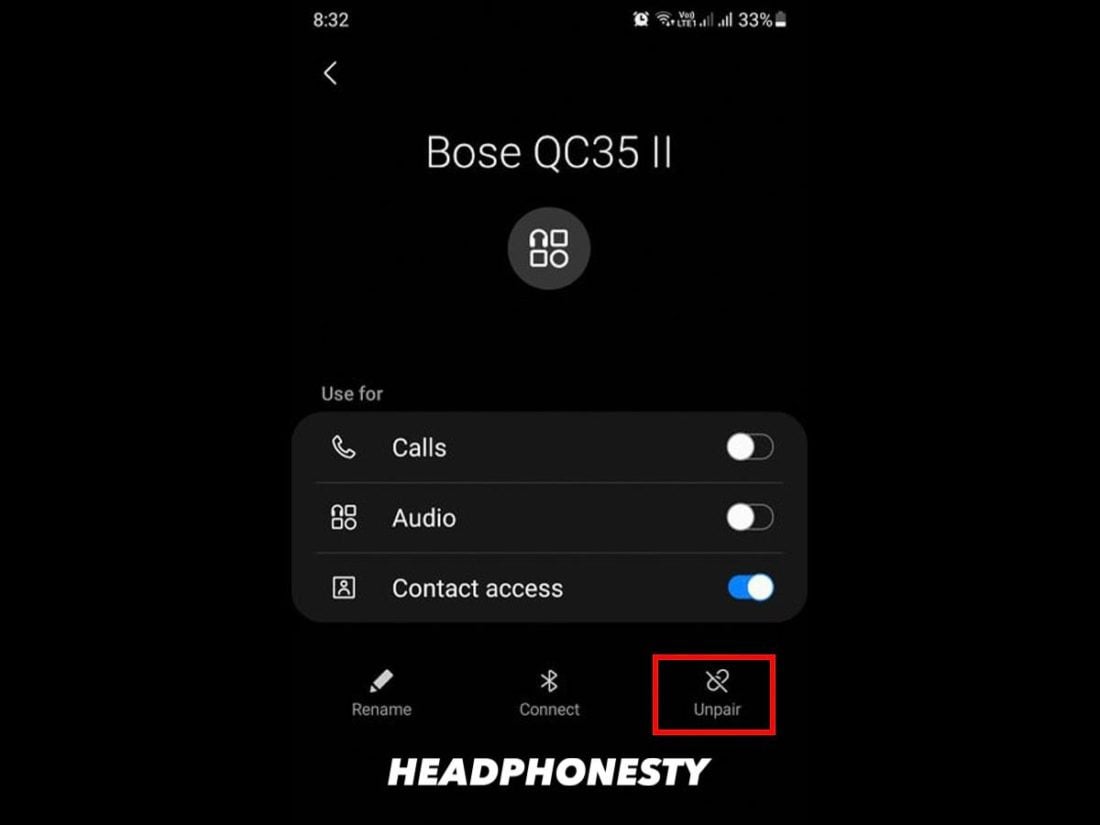 Unpair Bose headphones