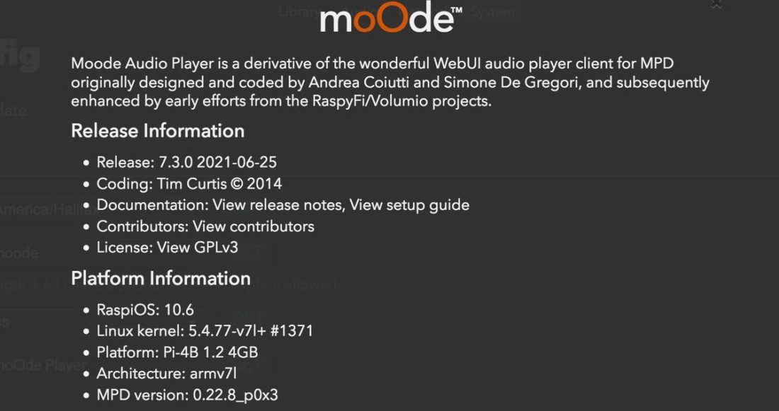 This is the version of moOde Audio that I tested.