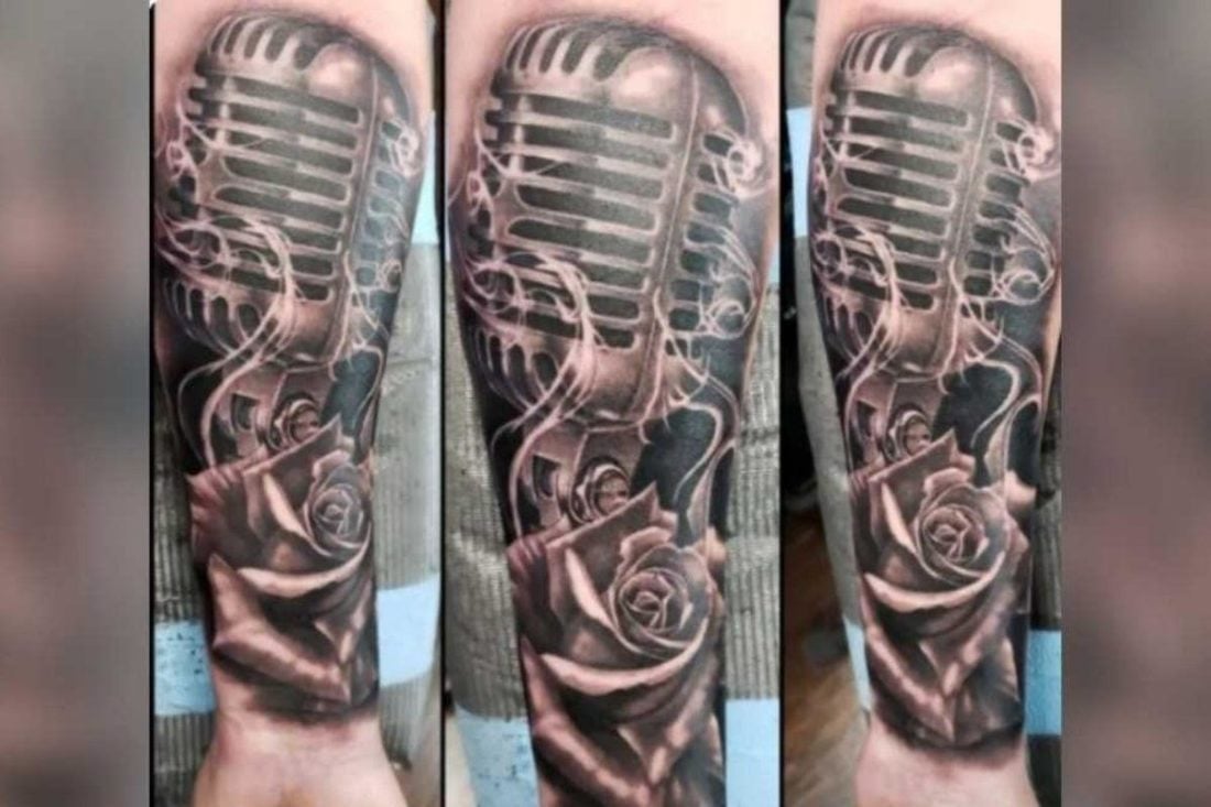 A sleeve full of microphone to always let your voice be heard. (from: tattoodo/Chris Jansen Tattoo) https://www.tattoodo.com/artists/chrisjansentattoo