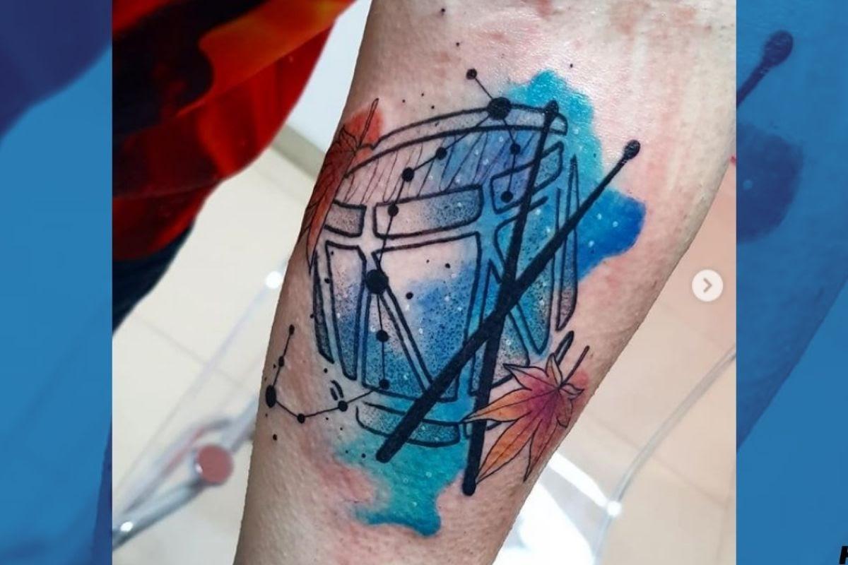 Watercolor drum tattoo. (From: Instagram/Bink Tattoo Shop)