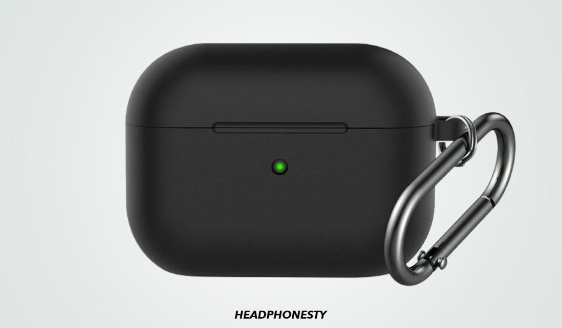 Close look at the BRG AirPod case cover with keychain (From: Amazon)