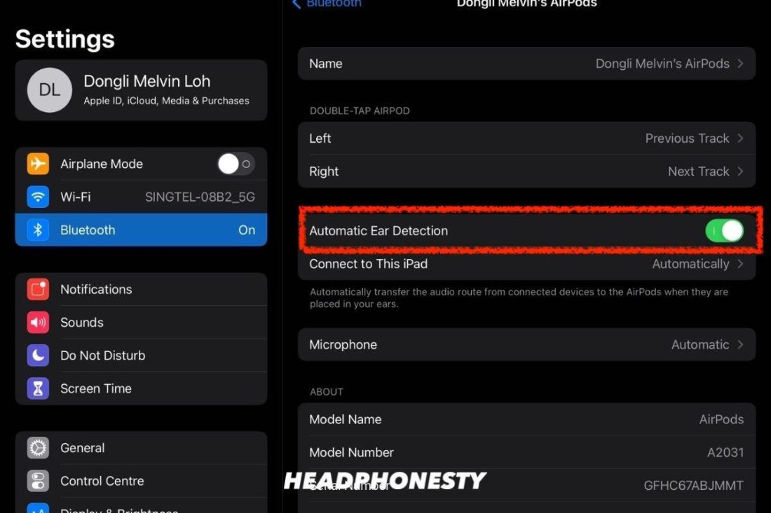 Toggling on your AirPods Automatic Ear Detection feature.