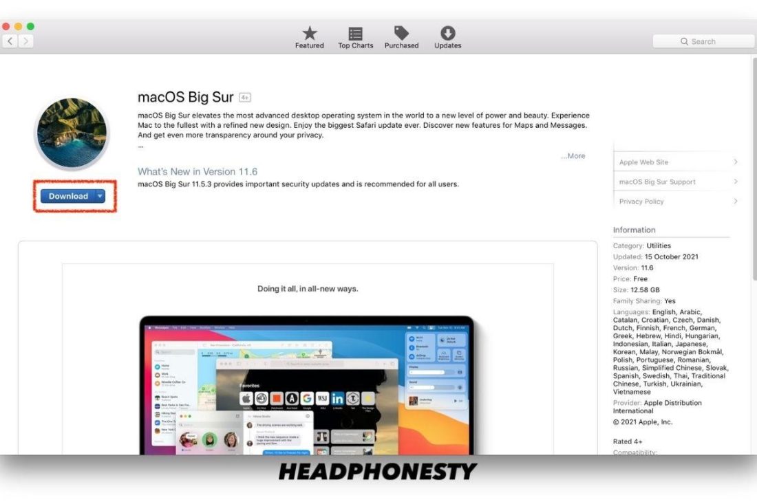 macOS Big Sur in the Apple App Store.