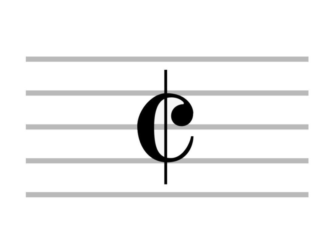 Close look at alla breve music symbol