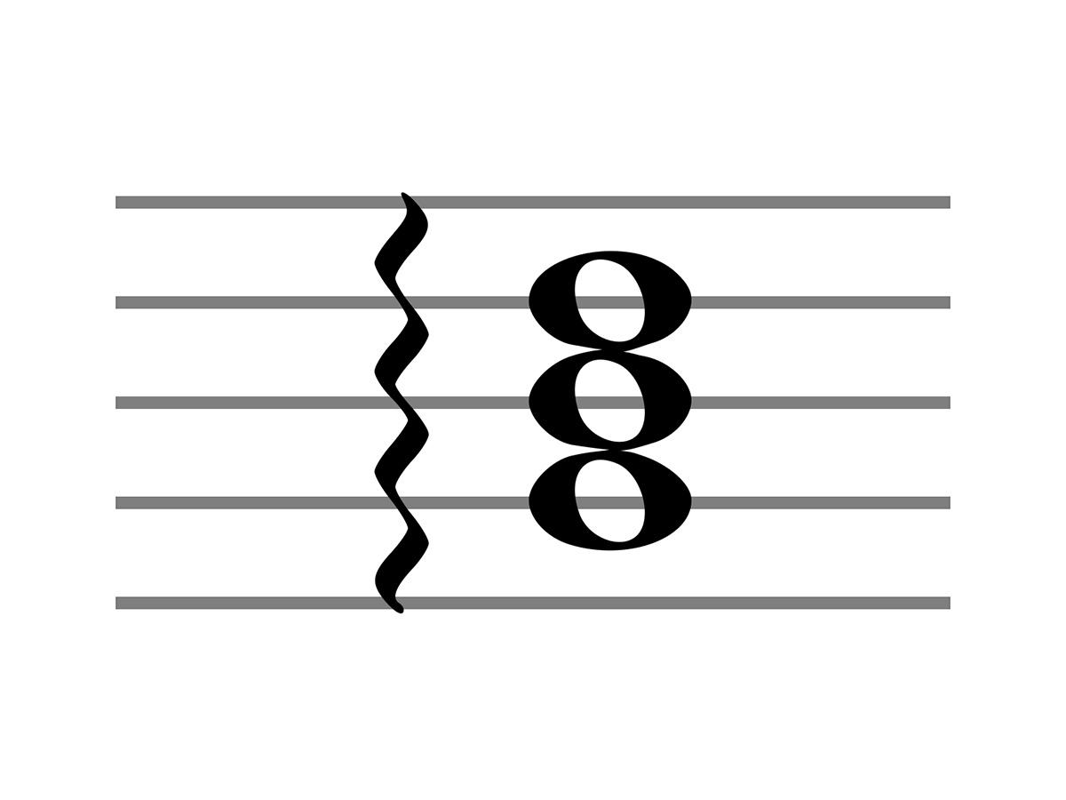 Close look at arpeggiated chord music symbol