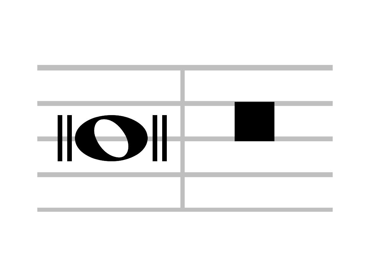 Close look at breve or double whole note musical symbol